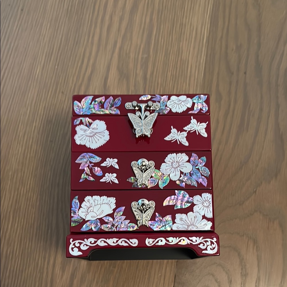 Floral Red Jewelry Box